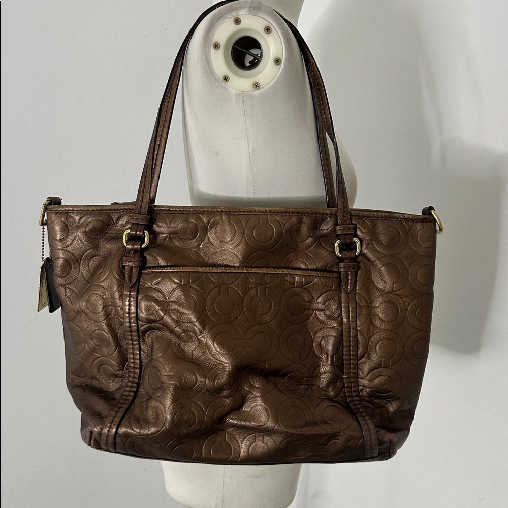 Vintage Y2K Coach Metallic Bronze Logo Tote Shoulder Bag - Picture 3 of 7